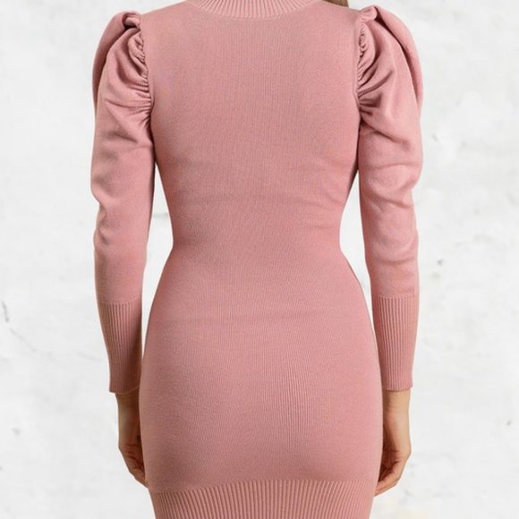 Pink Women's Balloon Sleeve Knit mini Dress - Picture 4 of 6